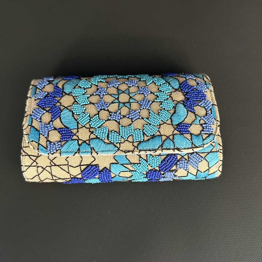 Blue and Cream Mosaic Clutch with Shimmering Finish